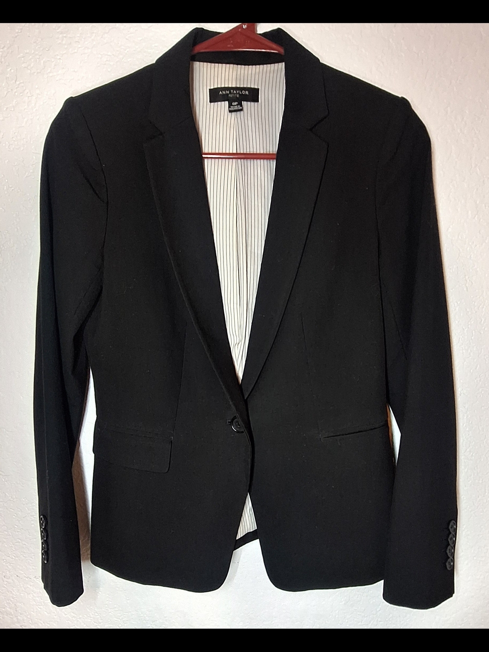 Ann Taylor Black Single-Button Tailored Blazer Jacket Petite 0P